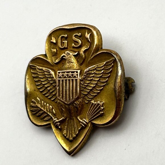 Vintage Girl Scouts USA 1/20 10K Gold Filled Membership Pin Eagle Emblem - Picture 5 of 9